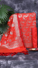 Orange Silk Cotton Gold Silver Zari Woven Banaras Salwar